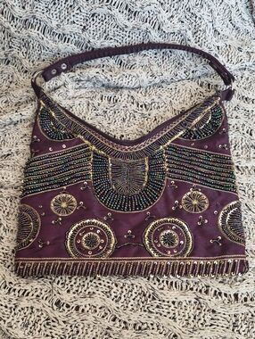 Vintage Indian hand-beaded hobo bag